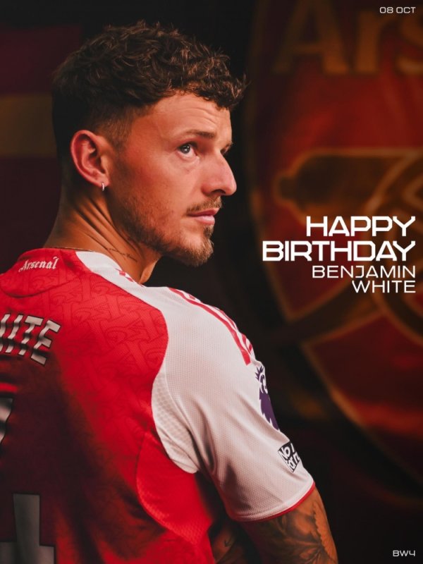 阿森纳祝本-怀特28岁生日快乐，球员为枪手出战163场6球12助
