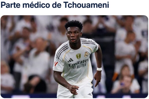 官方：皇马中场球员琼阿梅尼左腿半腱肌负伤  ，西媒预计伤缺三周